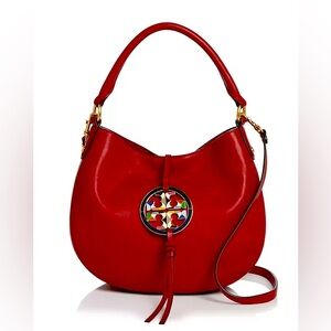 Tory Burch Red Hobo Bag with Multicolor Accent